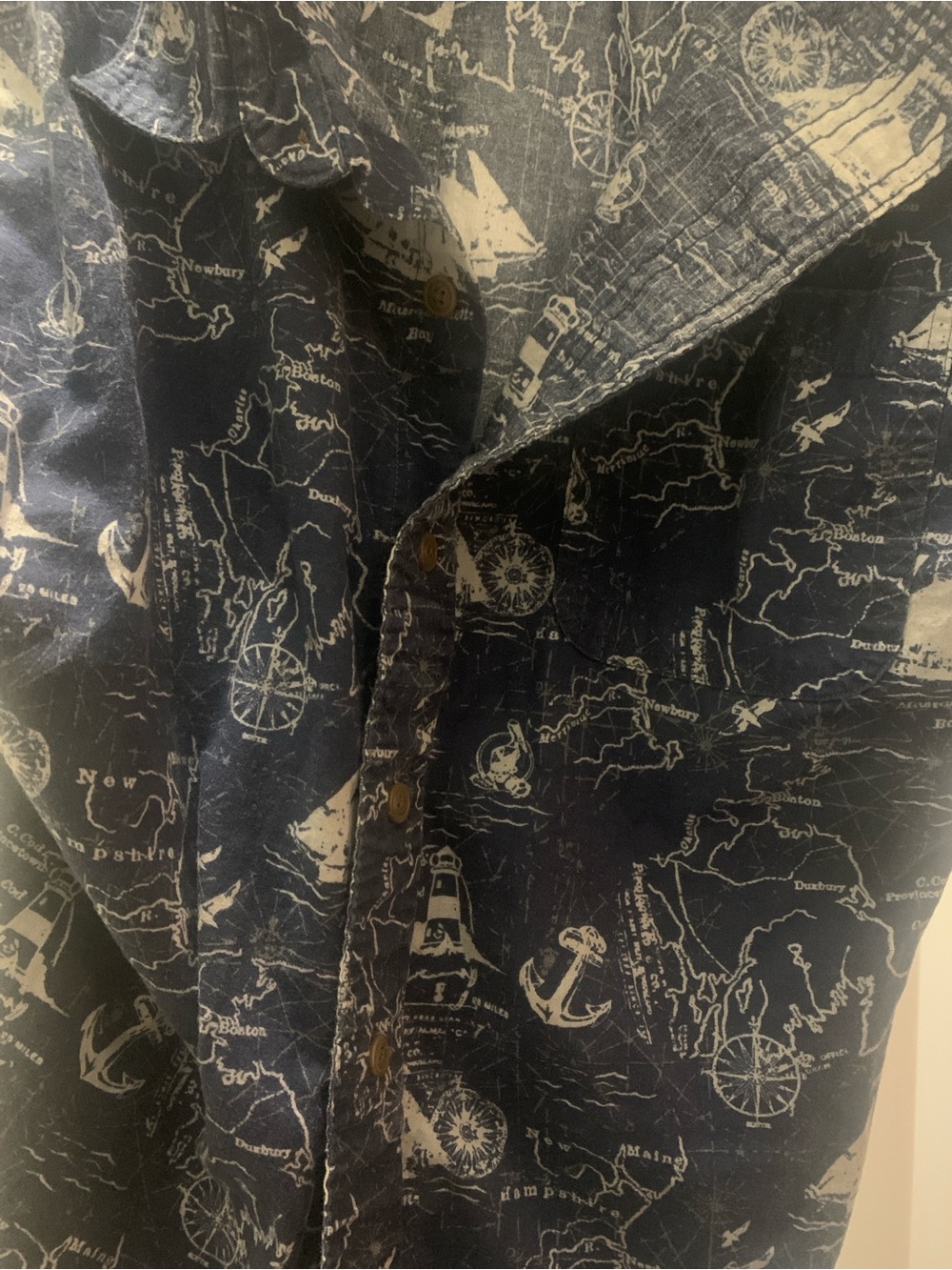 croft & barrow Navy Nautical Map Print Shirt.